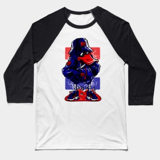 Dapper Duck Character Blue Red Baseball T-Shirt